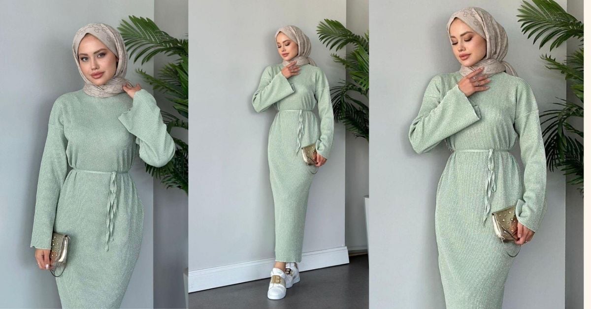 Mint Yeşili Tesettür Elbise