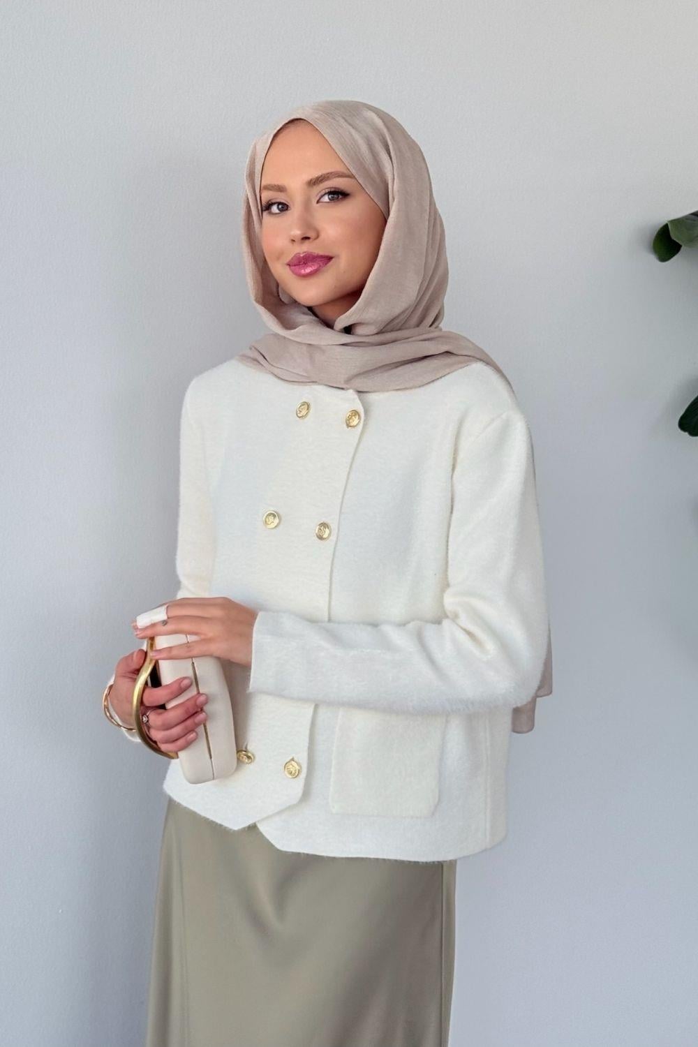 Sumud Triko Hırka Beyaz 10038 