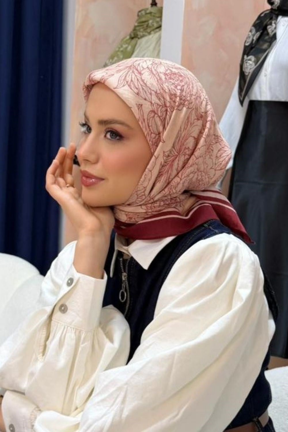 Gül Desen Eşarp Bordo 10060 
