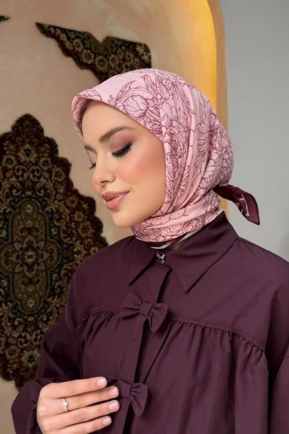 Gül Desen Eşarp Mürdüm 10060 