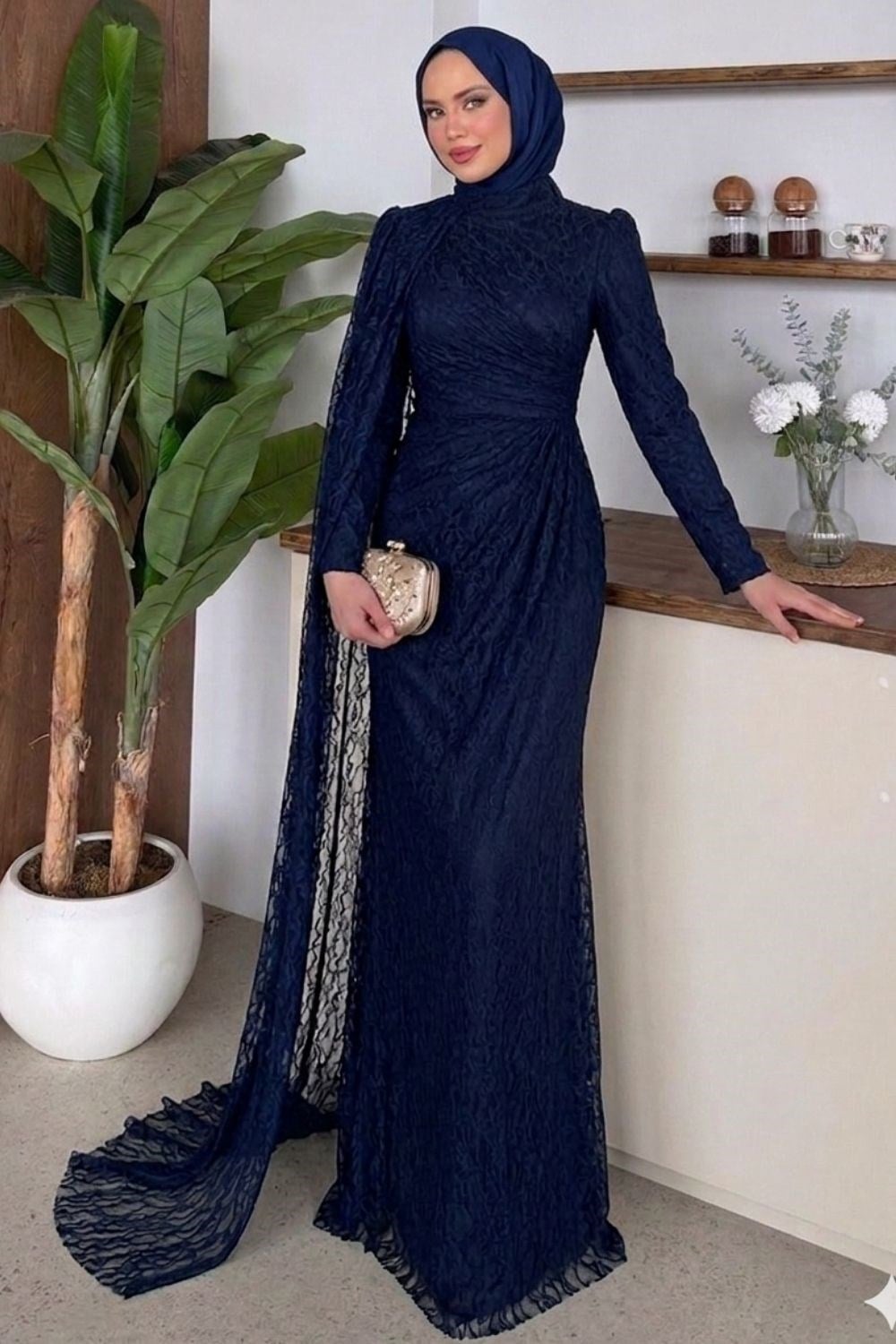 Colette Yandan Pelerin Abiye Lacivert 10061 