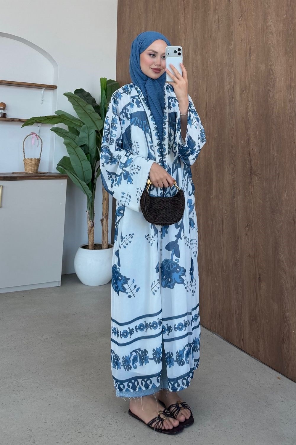 Bohem Esintili Kimono Lacivert 10078 