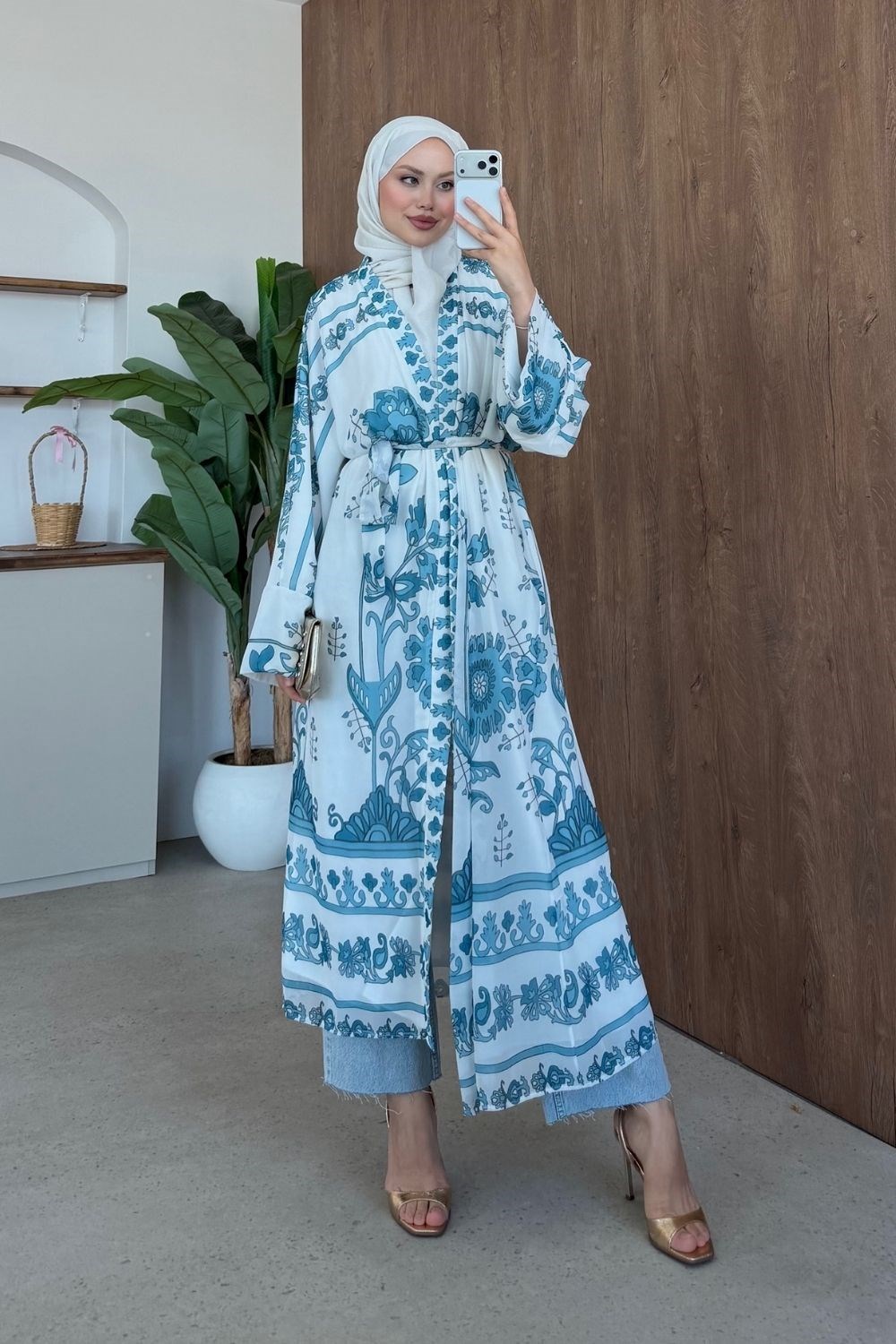 Bohem Esintili Kimono Mavi 10078 