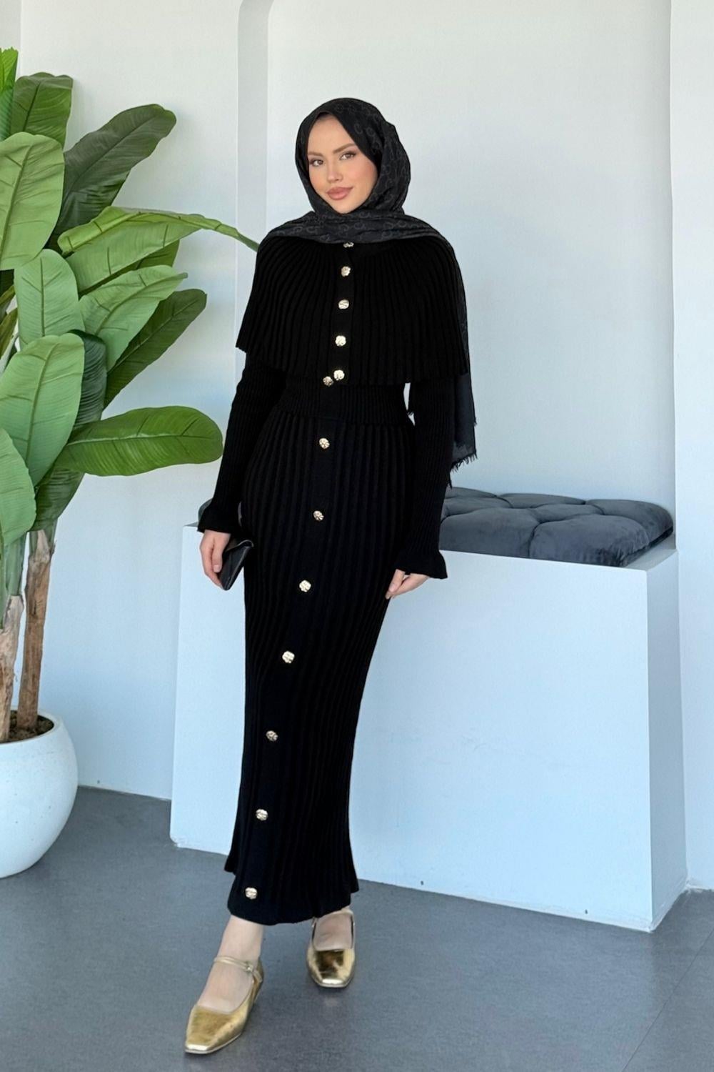 Çınar Pelerin Düğmeli Takım Siyah 10204 