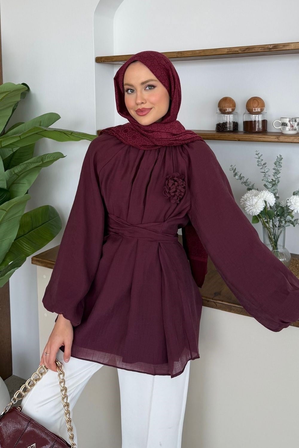 Hesna Balon Kol Tunik Bordo 1207 