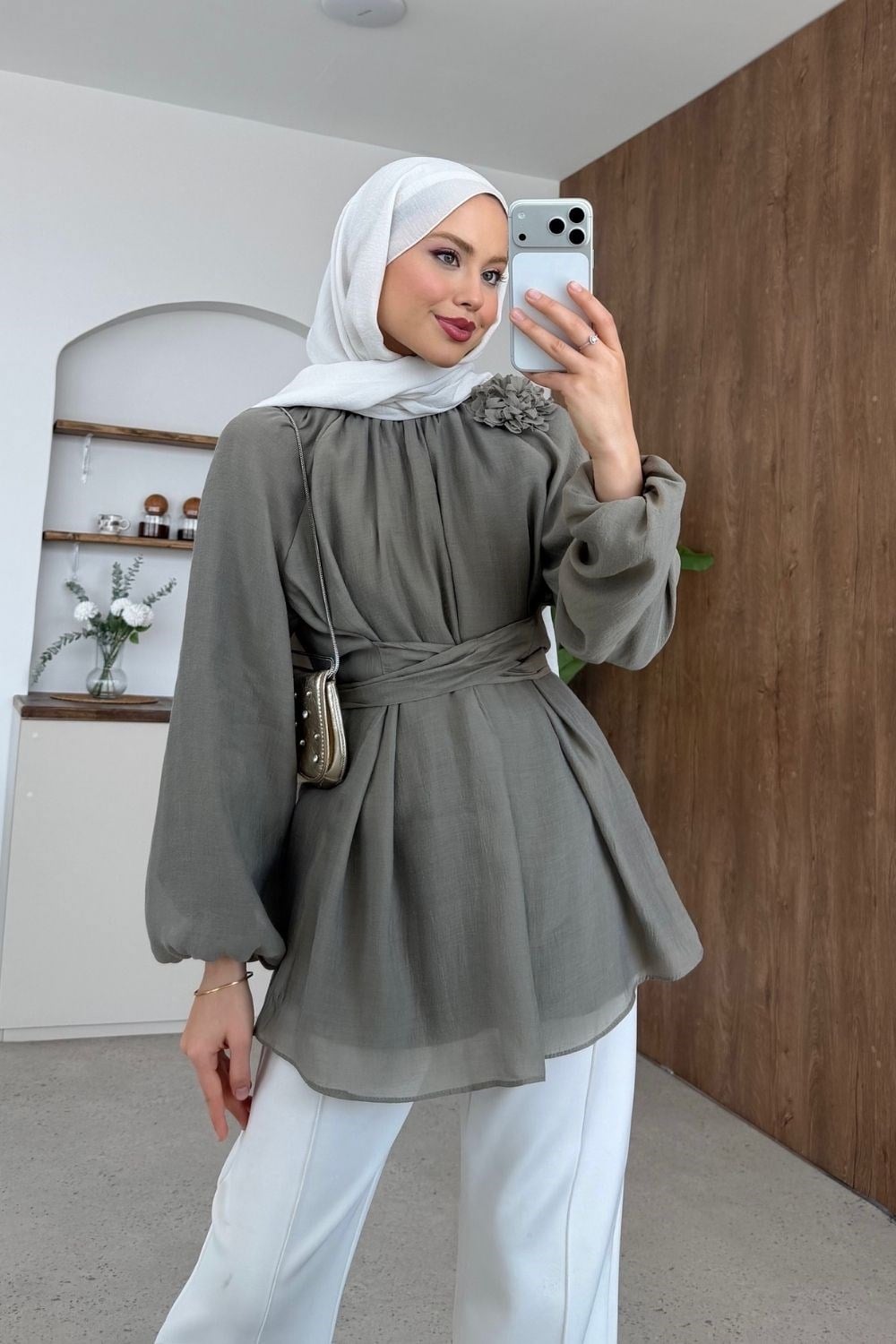 Hesna Balon Kol Tunik Haki 1207 