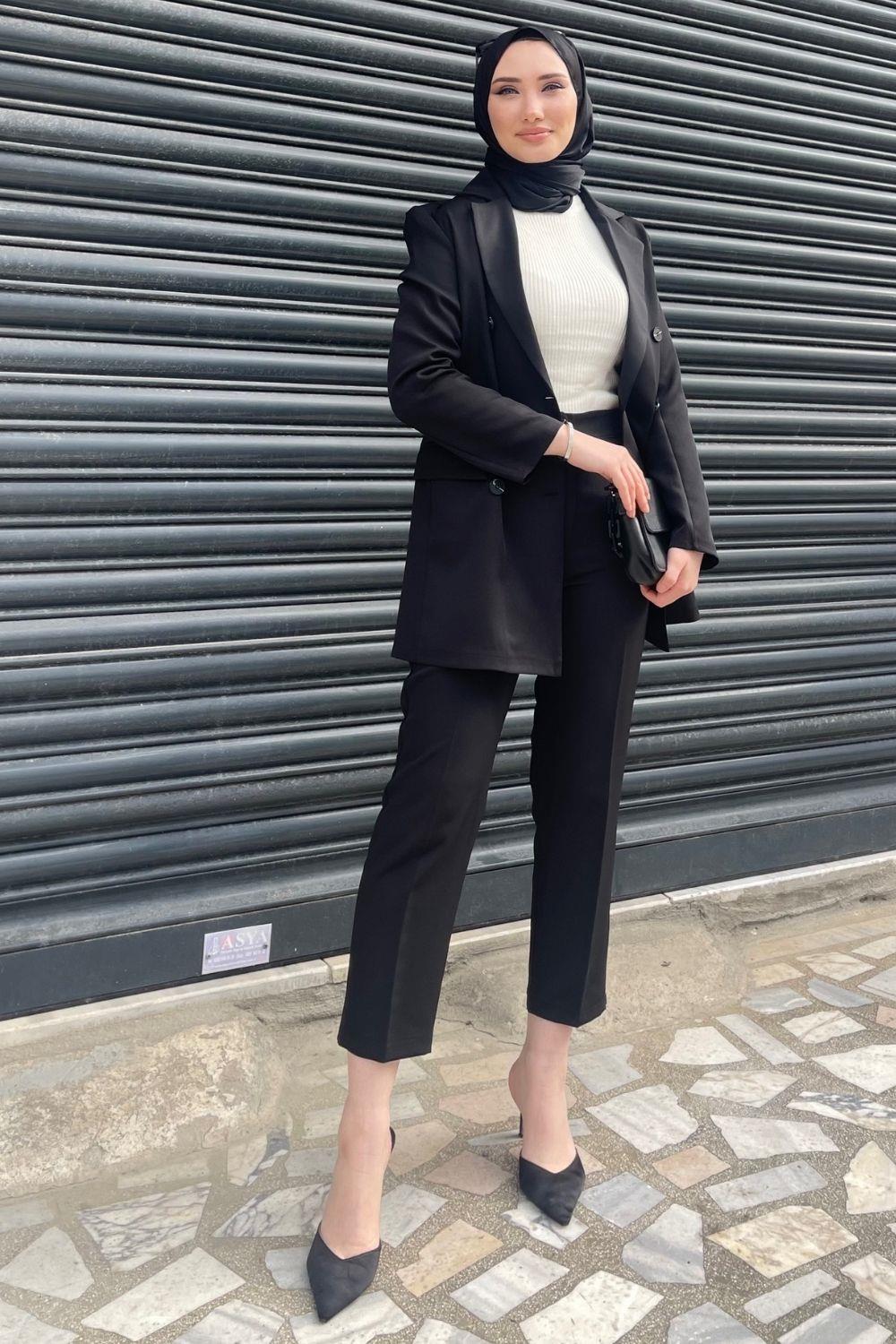 Blazer Ceketli Pantolonlu Takım Siyah 1284 