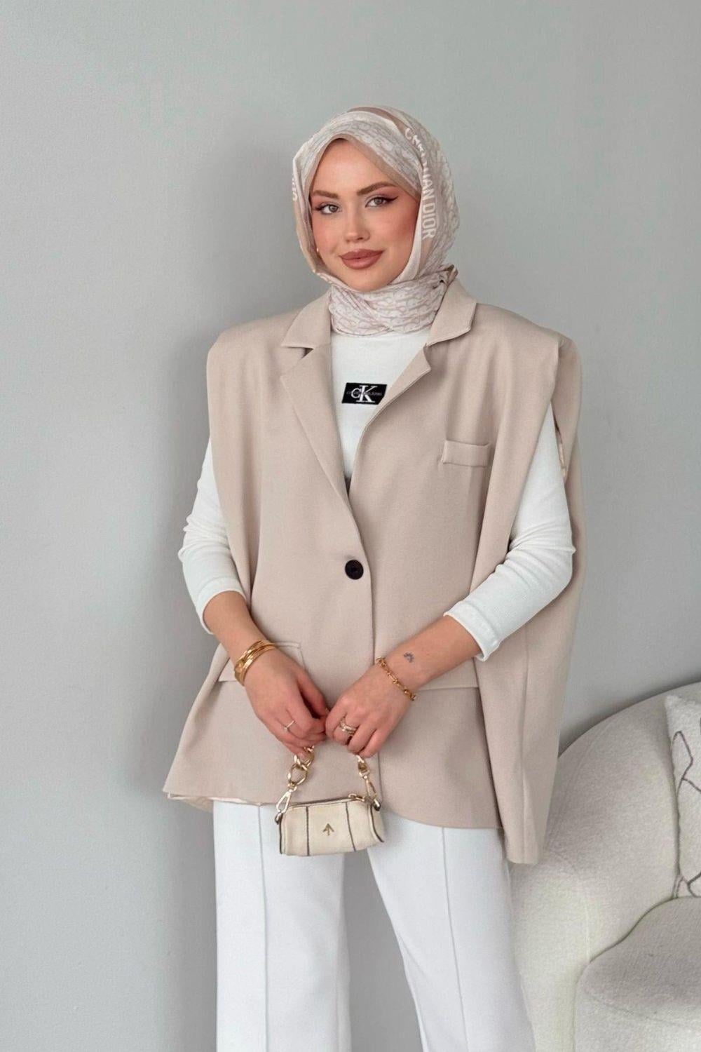 Kemerli Blazer Ceket Bej 13000 