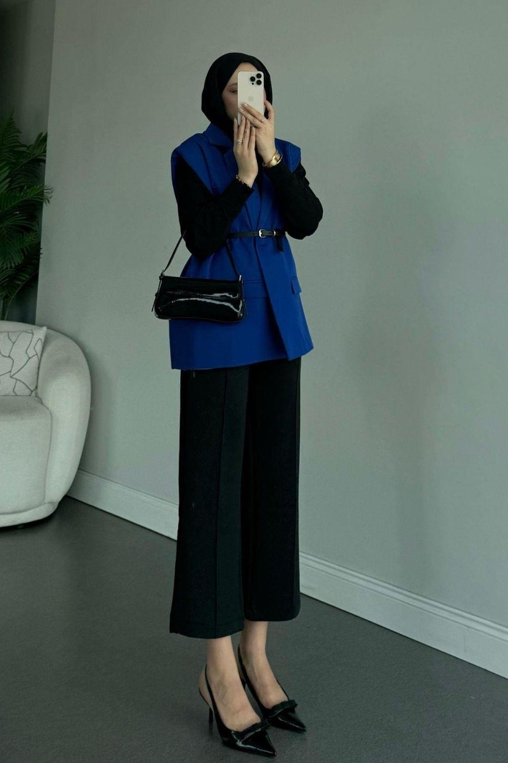 Kemerli Blazer Ceket Saks 13000 