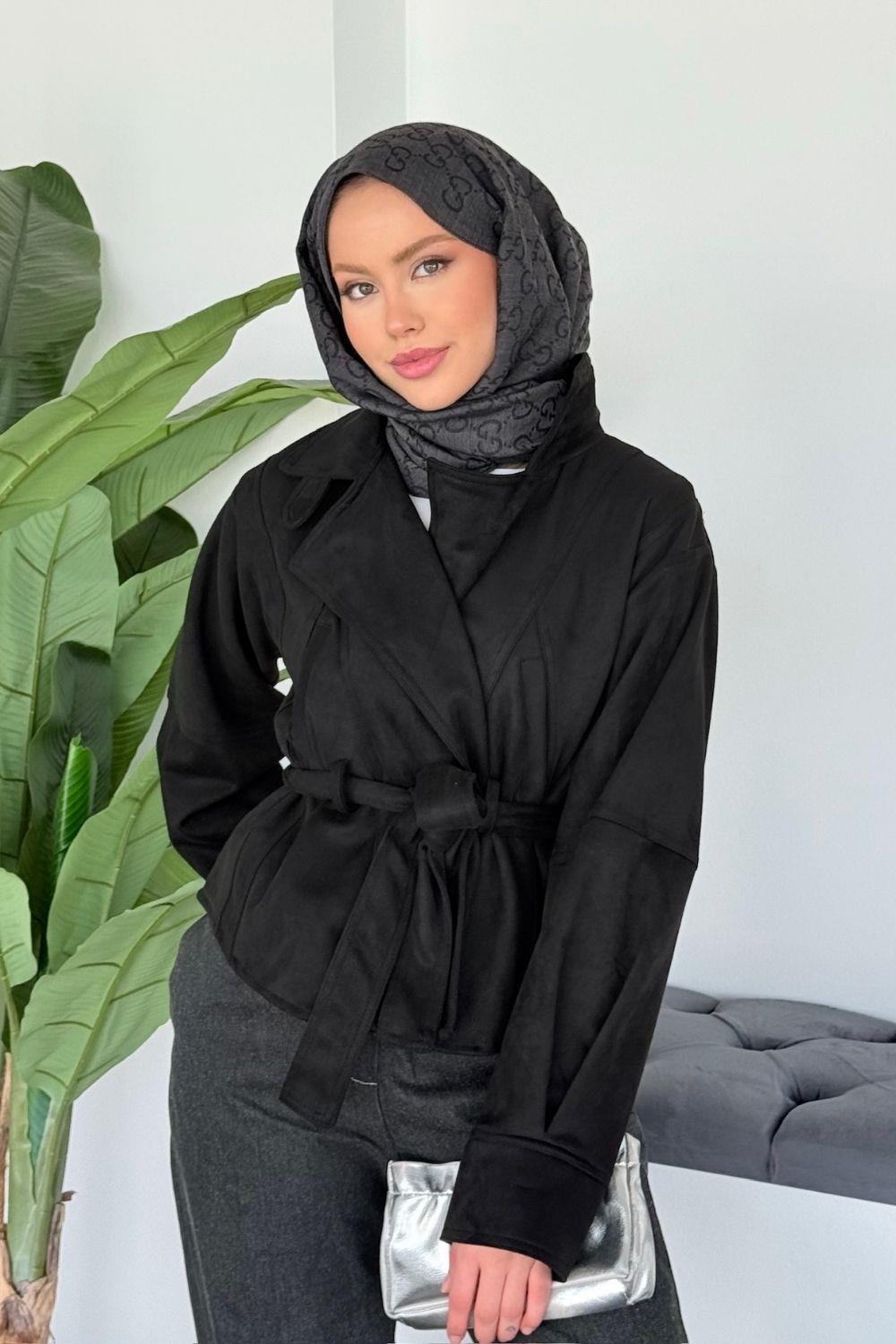 Kısa Süet Ceket Siyah 1332 