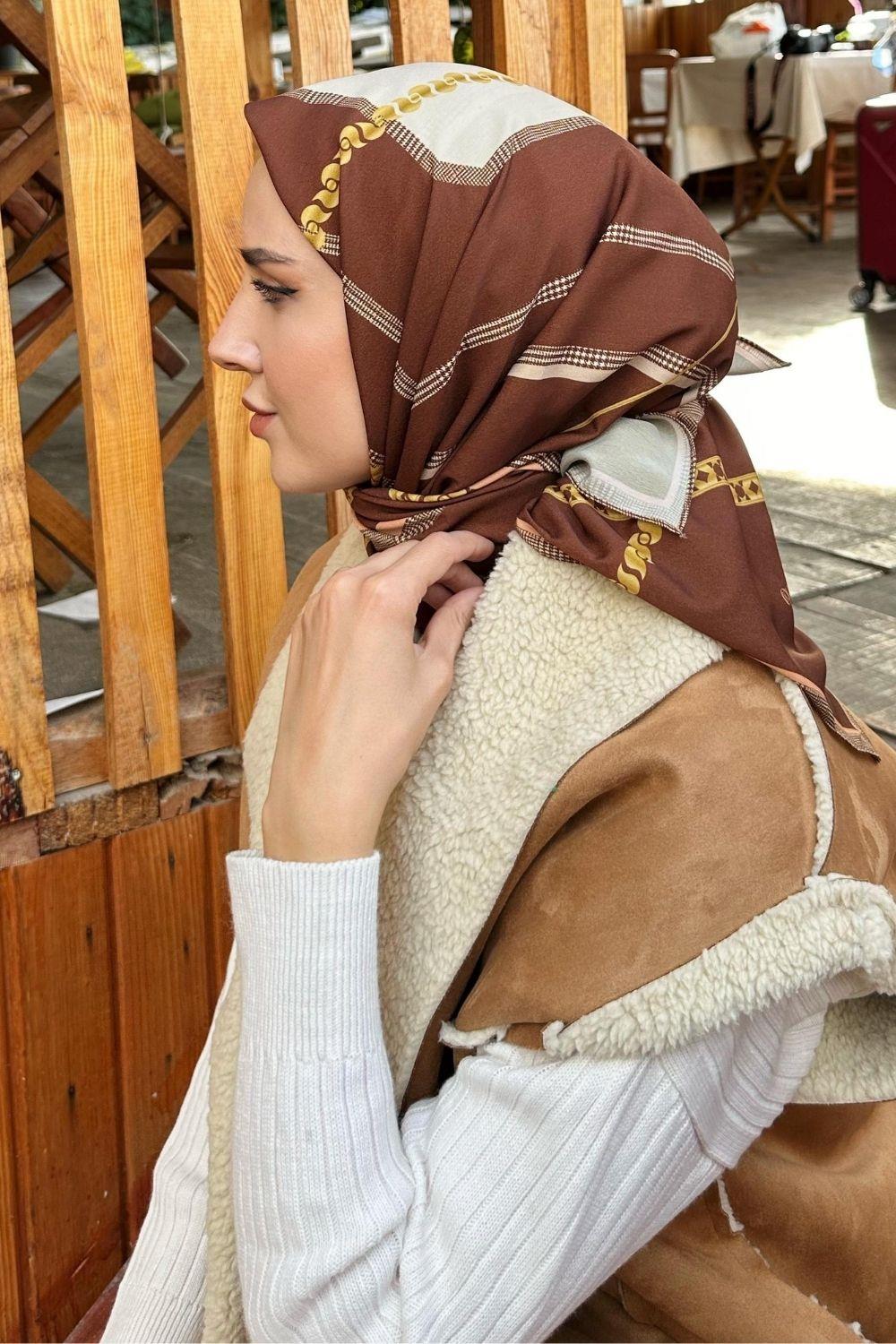 Sevda Zincir Eşarp Kahverengi 13560 