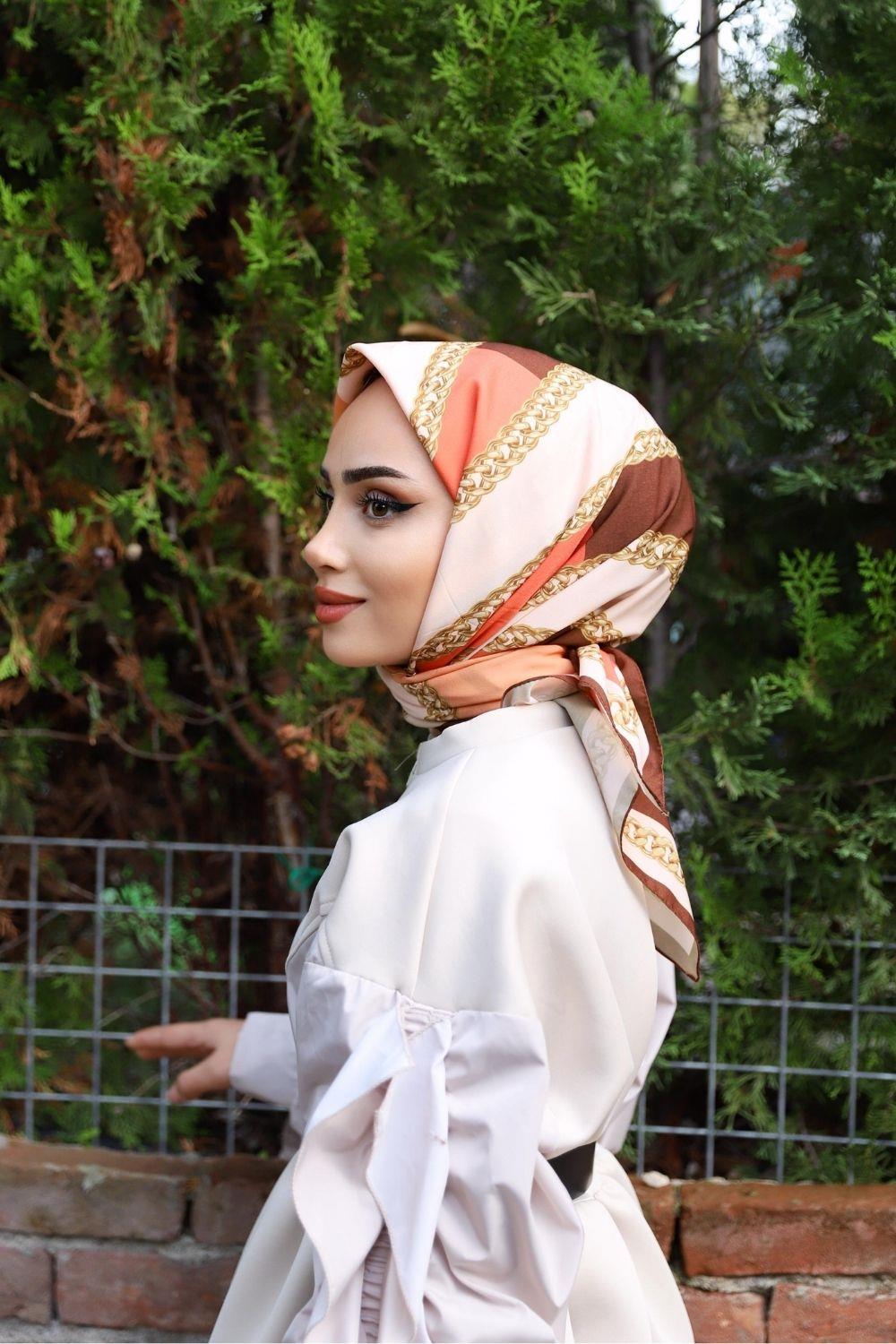 Halkalı Zincir Eşarp Kahverengi 13561 