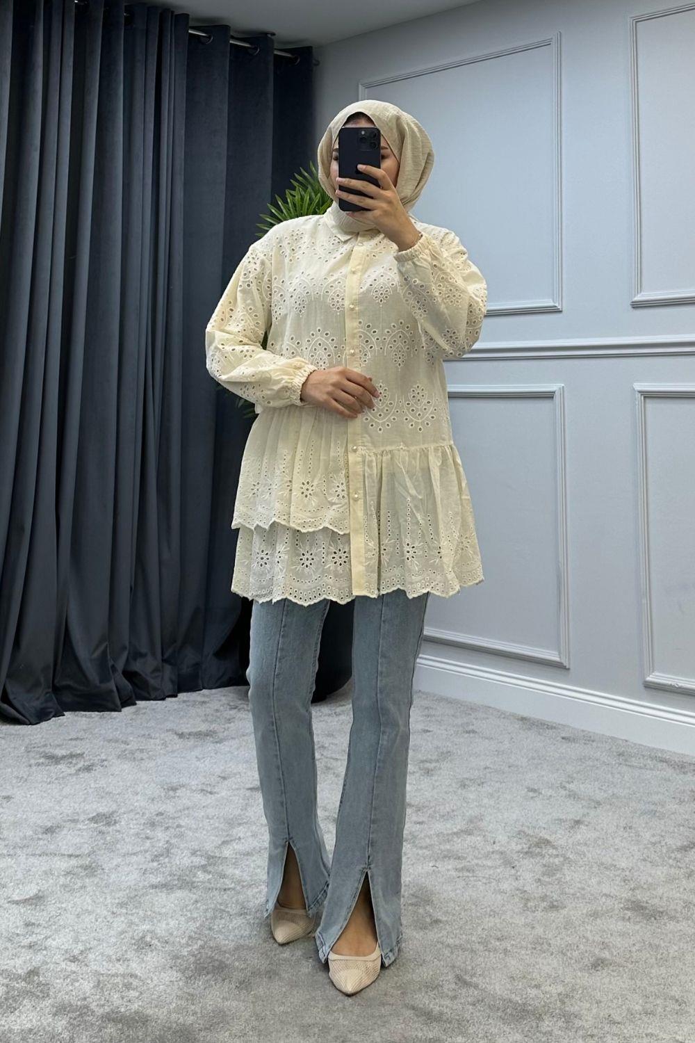 Fırfırlı Fisto Tunik Ekru 1376 