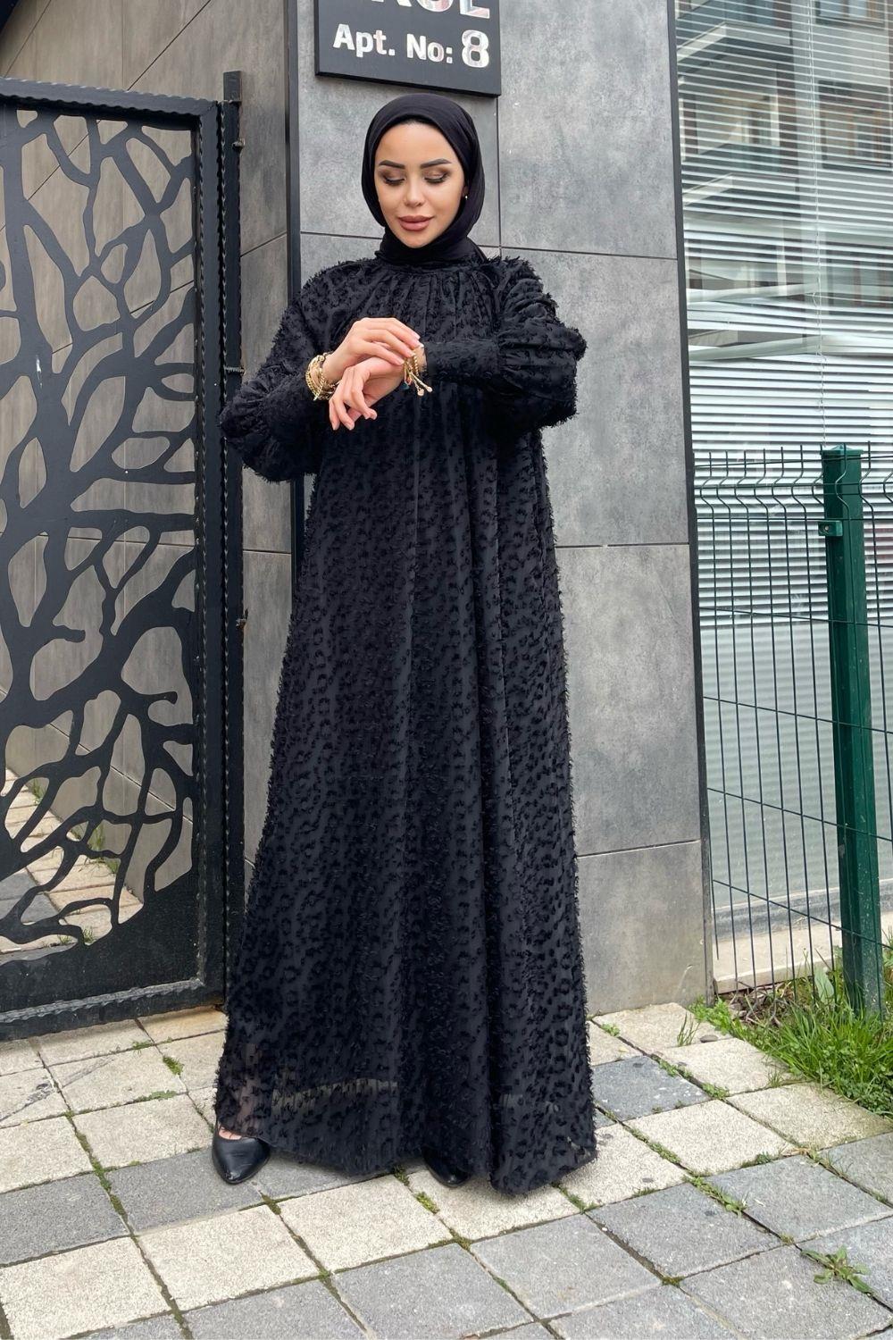 Pıtpıt Desenli Elbise Siyah 1700 