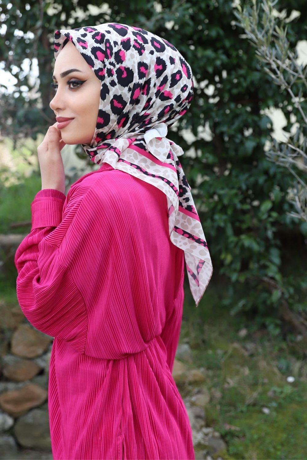 Leopar Desenli Eşarp Fuşya 1799 