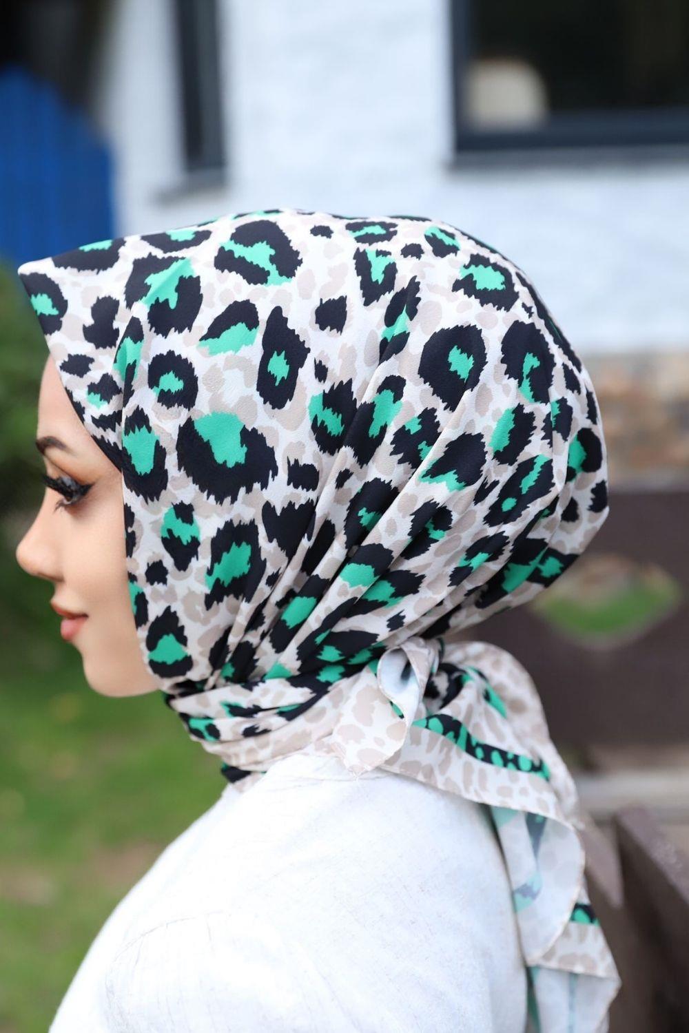 Leopar Desenli Eşarp Yeşil 1799 