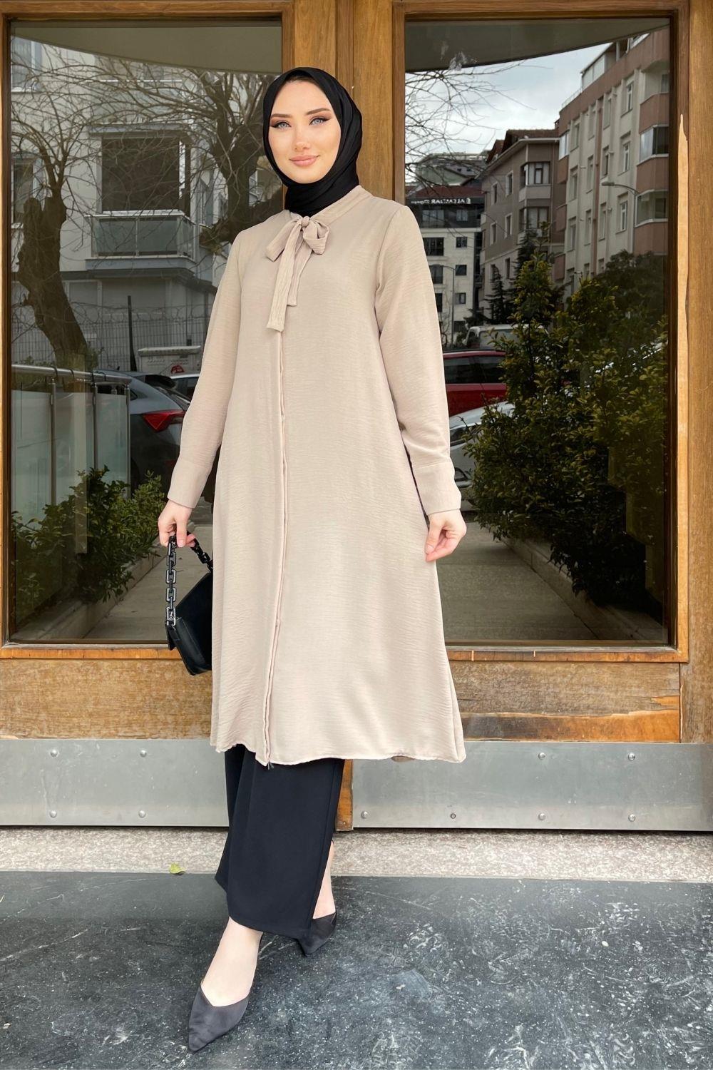 Yakası Bağlamalı Tunik Bej 1987 