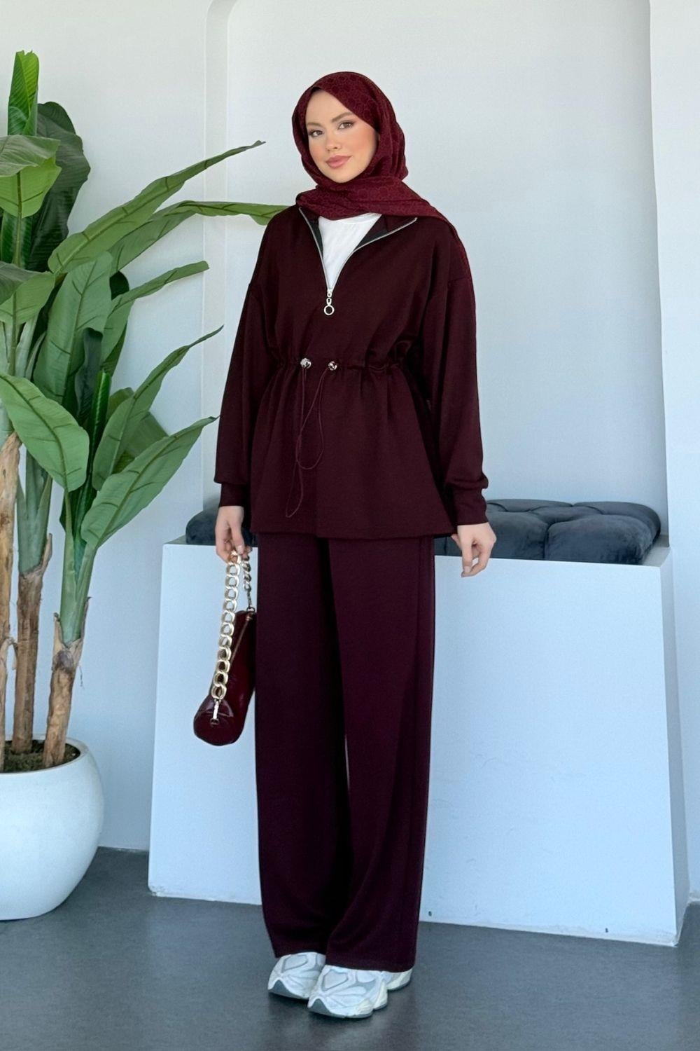 Ayla Yarı Fermuarlıi Takım Bordo 20233 