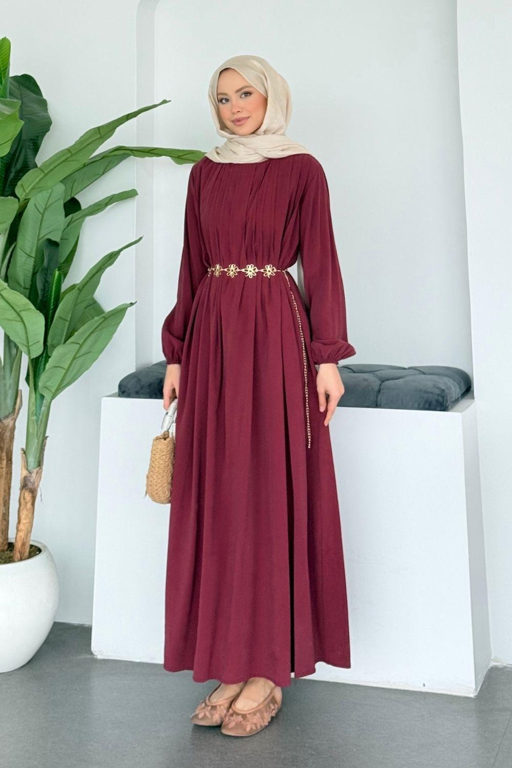 Kontes Elbise Bordo 20239 