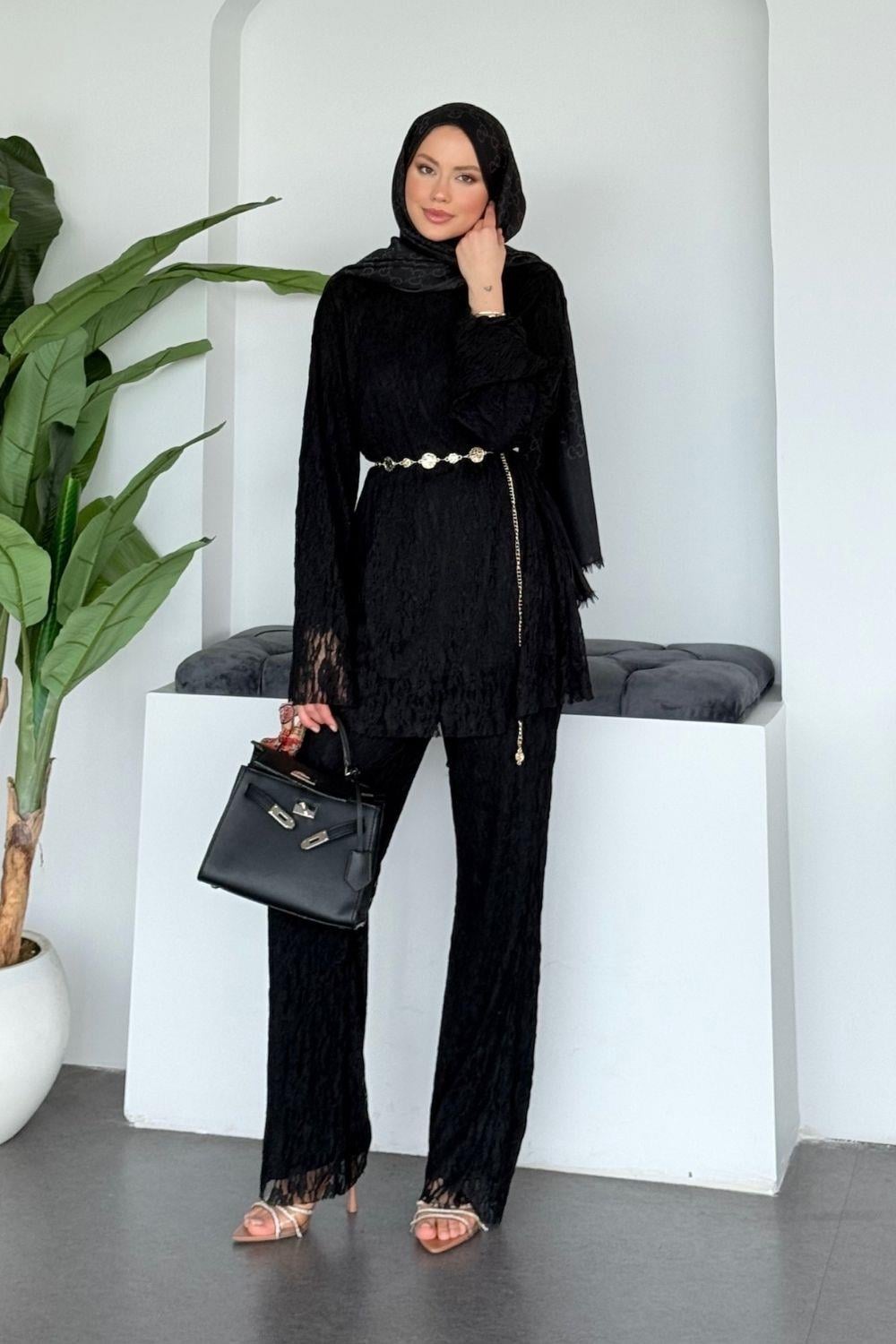 Rüya Dantelli Takım Siyah 20245 