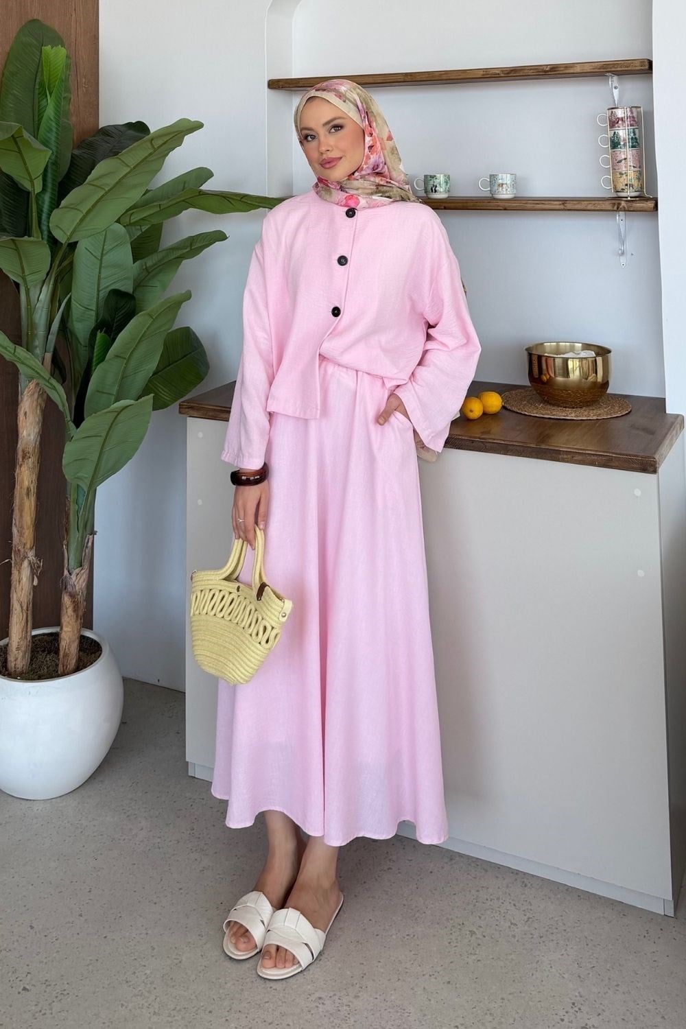 Hare Etekli  Keten Takım Pembe 20259 