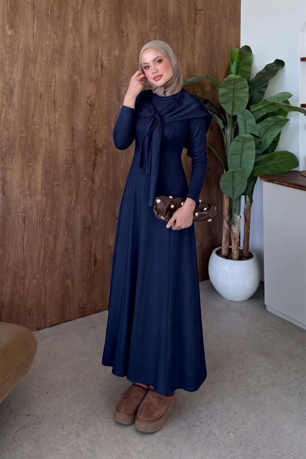 Meylin Şal Detay Elbise Lacivert 20293 