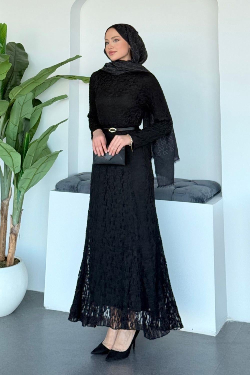 Dantelli Elbise Siyah 20370 