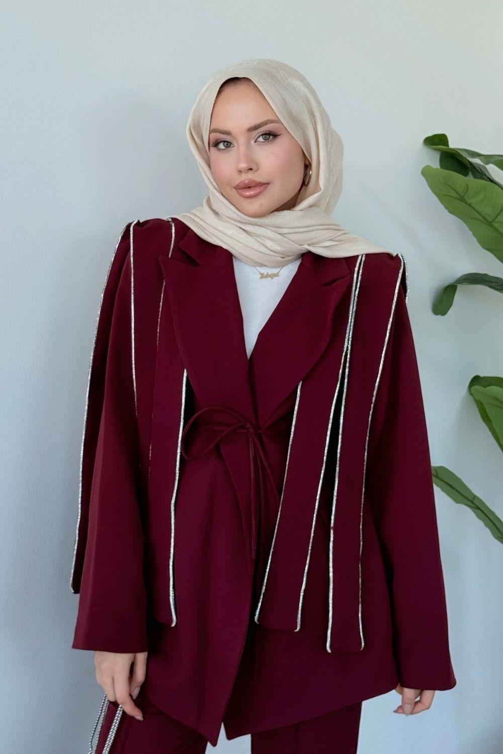 Mue Taşlı Takım Bordo 2145 