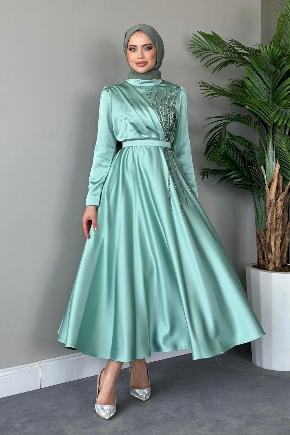 Işık Saten Abiye Mint 2147 