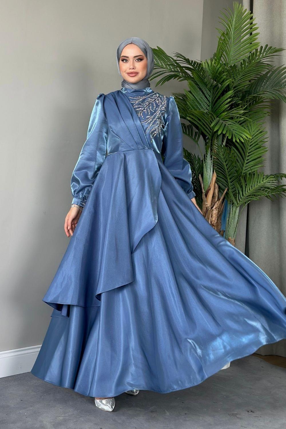 Lina Tafta Abiye İndigo 21680 
