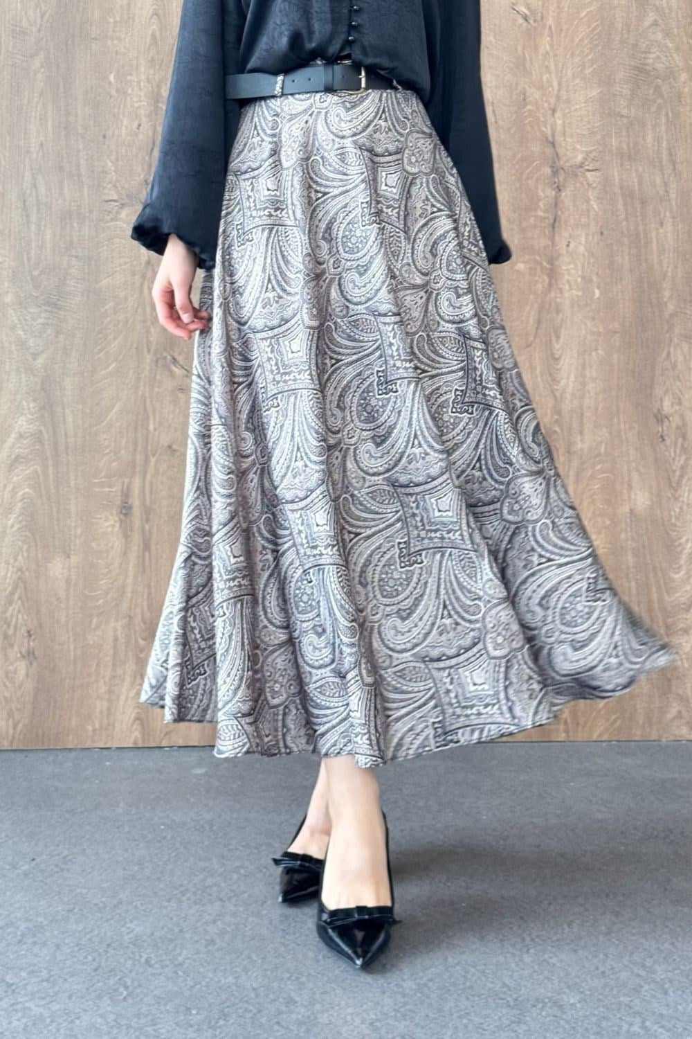 Ebruli Desen Saten Etek Siyah 2226 