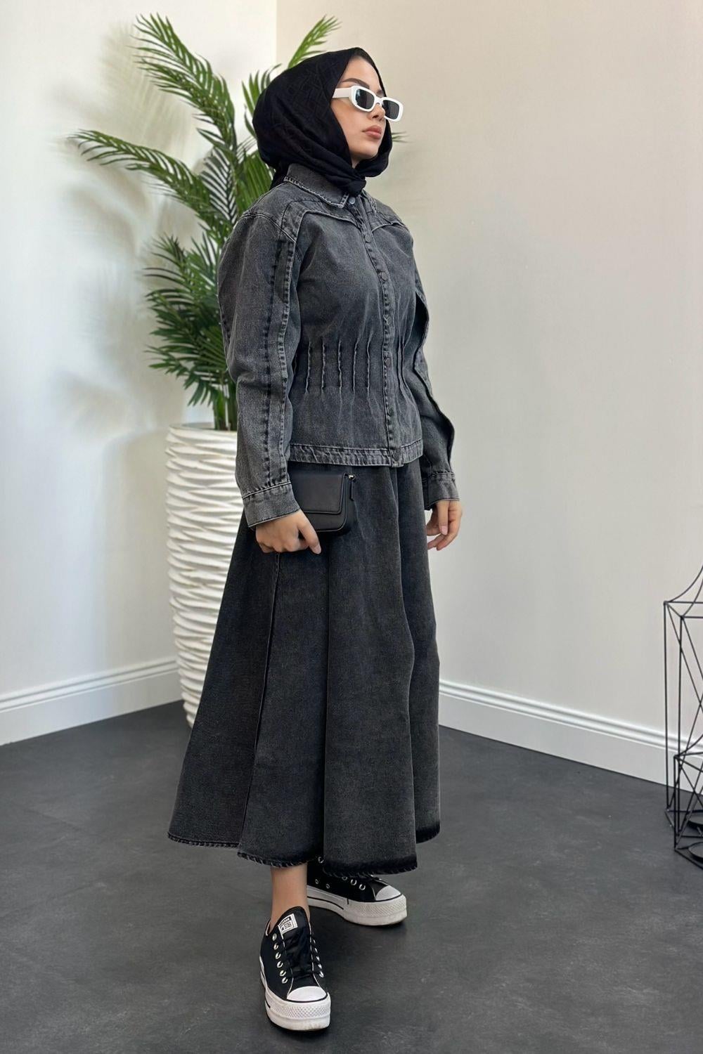 Denim Etekli Takım Siyah 2238 