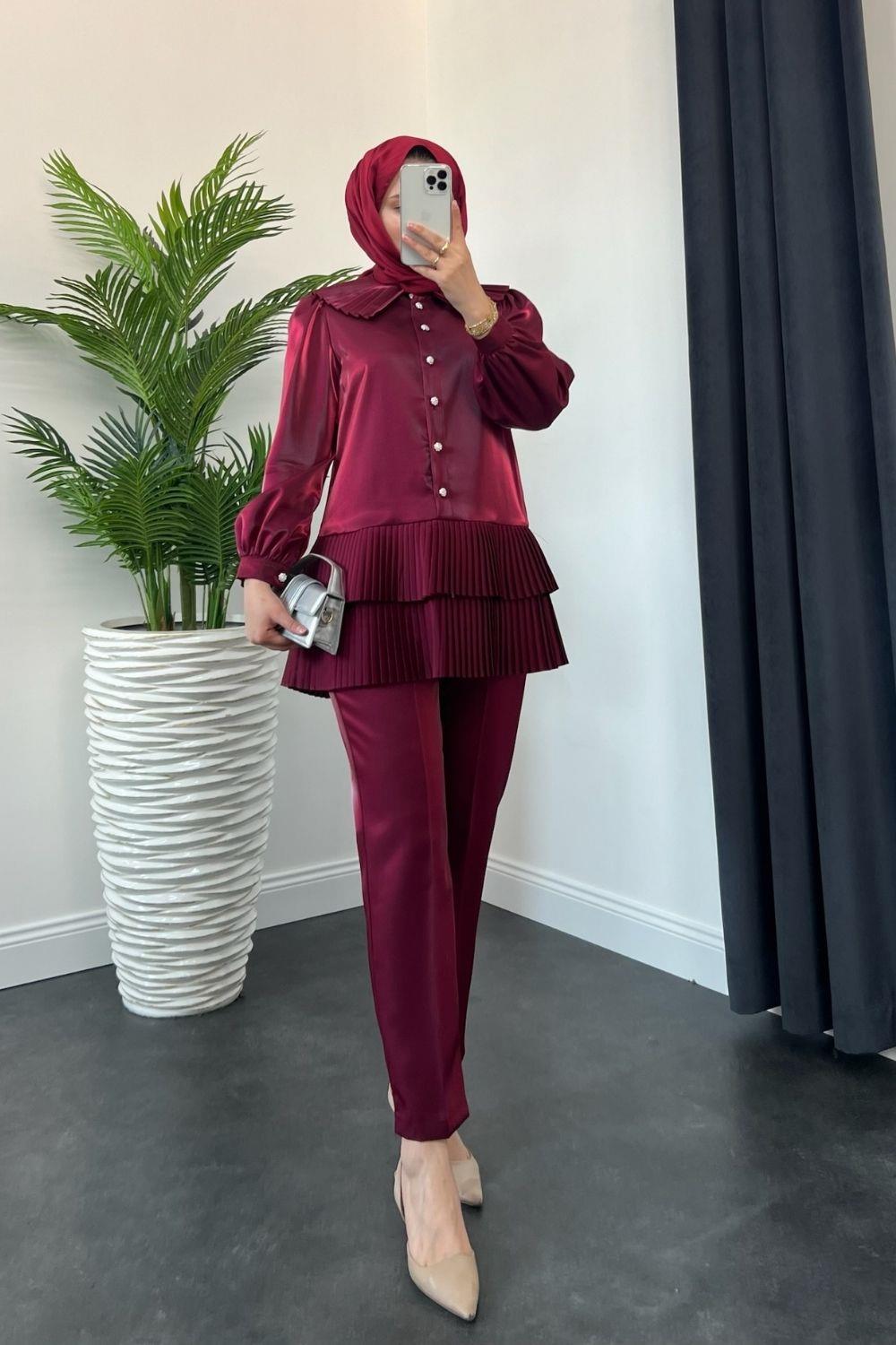 Aydan Yakası Piliseli Takım Bordo 2254 