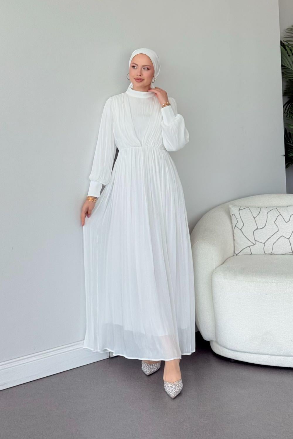 Seval Beli Kemerli Abiye Beyaz 22870 