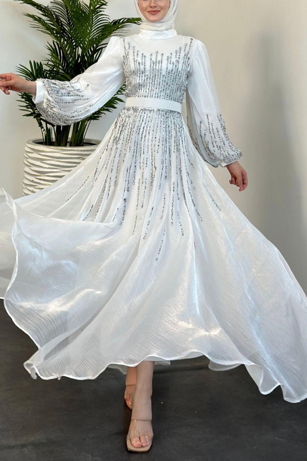 Alina Taşlı Abiye Beyaz 22990 