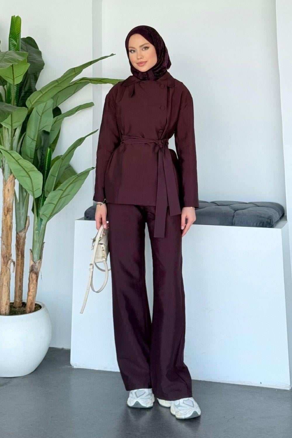 Zahra Pantolonlu Takım Mürdüm 2305 