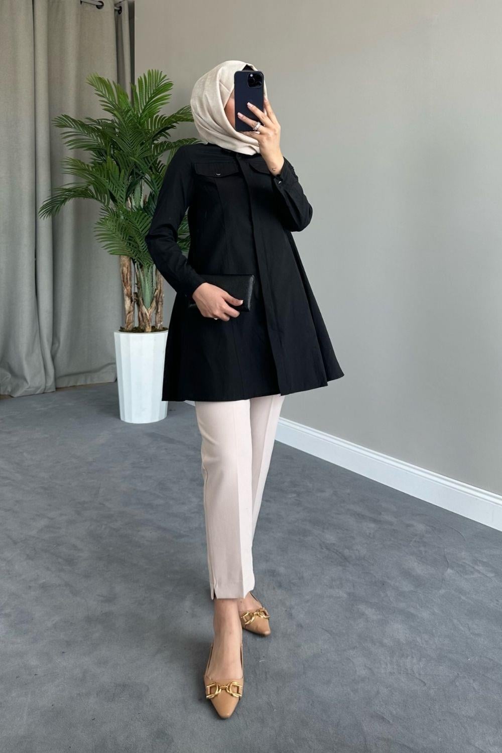 Gizli Düğmeli Tunik Siyah 23256 