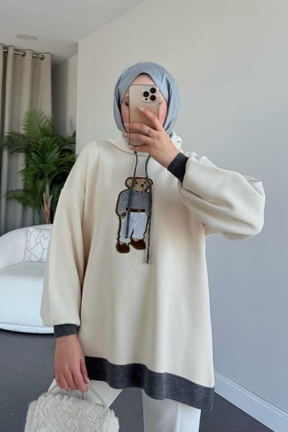 Kapşonlu Ayıcıklı Sweat Gri 241230 