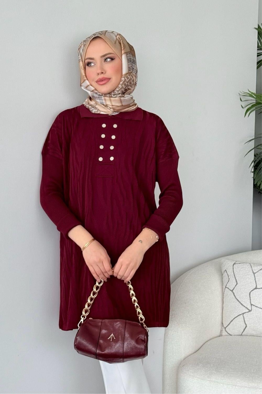 Zebra Desen Merserize Tunik Bordo 241430 