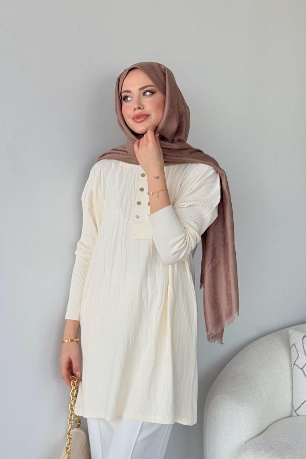 Zebra Desen Merserize Tunik Ekru 241430 