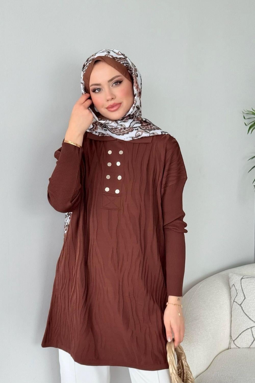 Zebra Desen Merserize Tunik Kahverengi 241430 