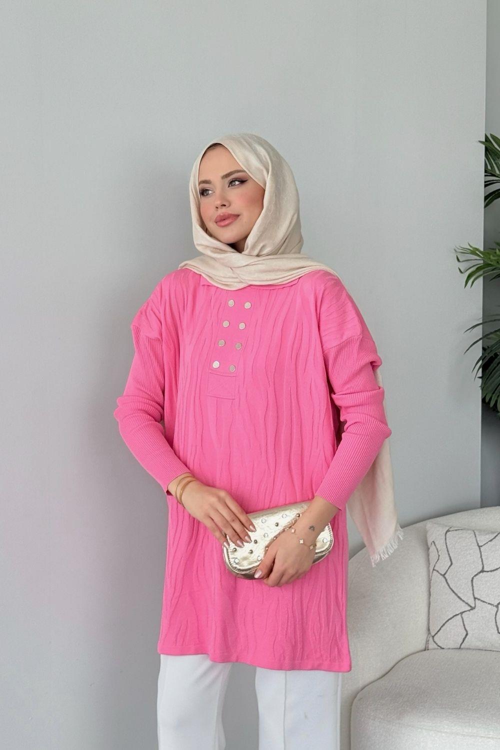 Zebra Desen Merserize Tunik Pembe 241430 
