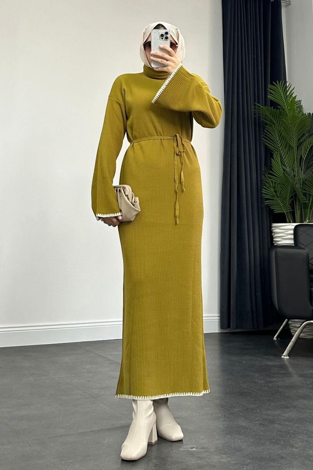 Zeynep Triko Elbise Yağ Yeşili 2420 