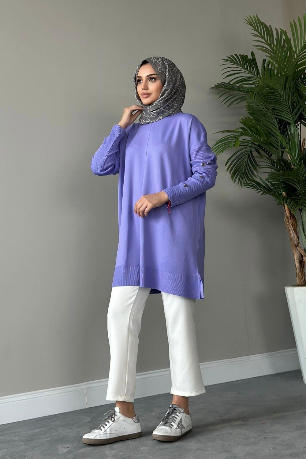 Kol Düğmeli Tunik Lila 24280 