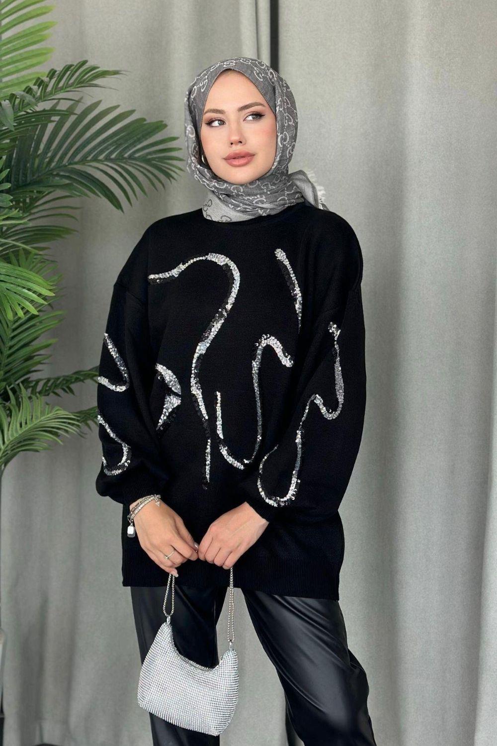 Pullu Triko Kazak Siyah 24370 