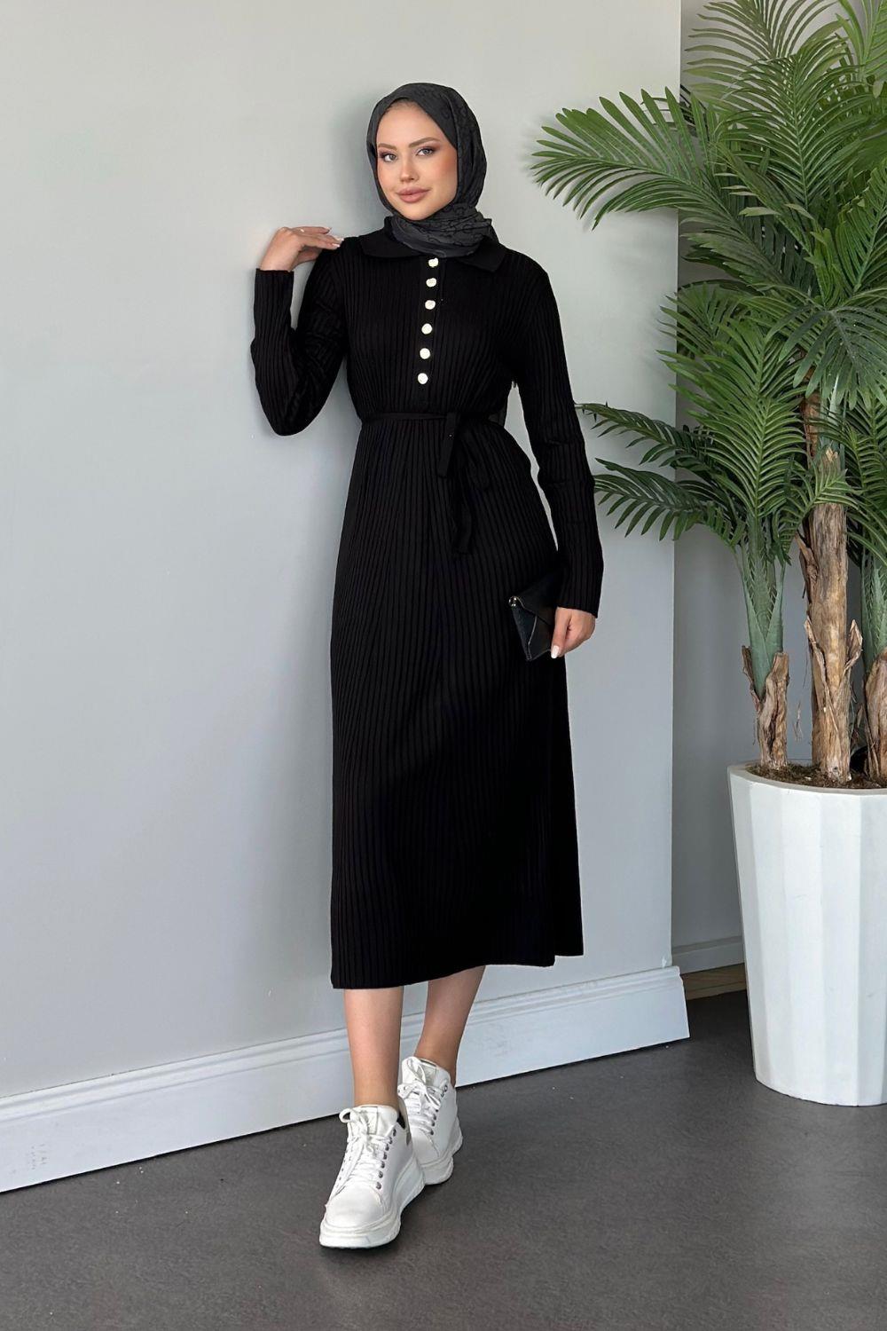 Madonna Triko Elbise Siyah 24650 