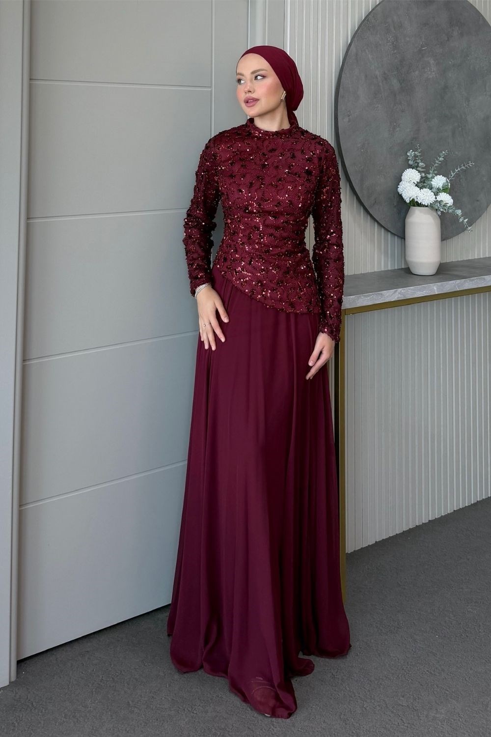 Midnight Pullu Abiye Bordo 247 
