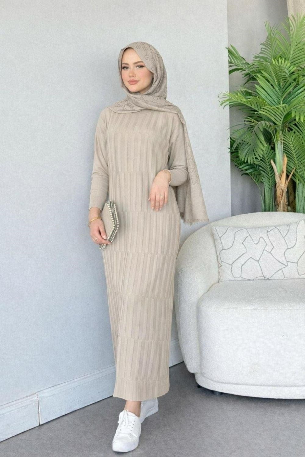 Dolgu Merserize Elbise Bej 247900 