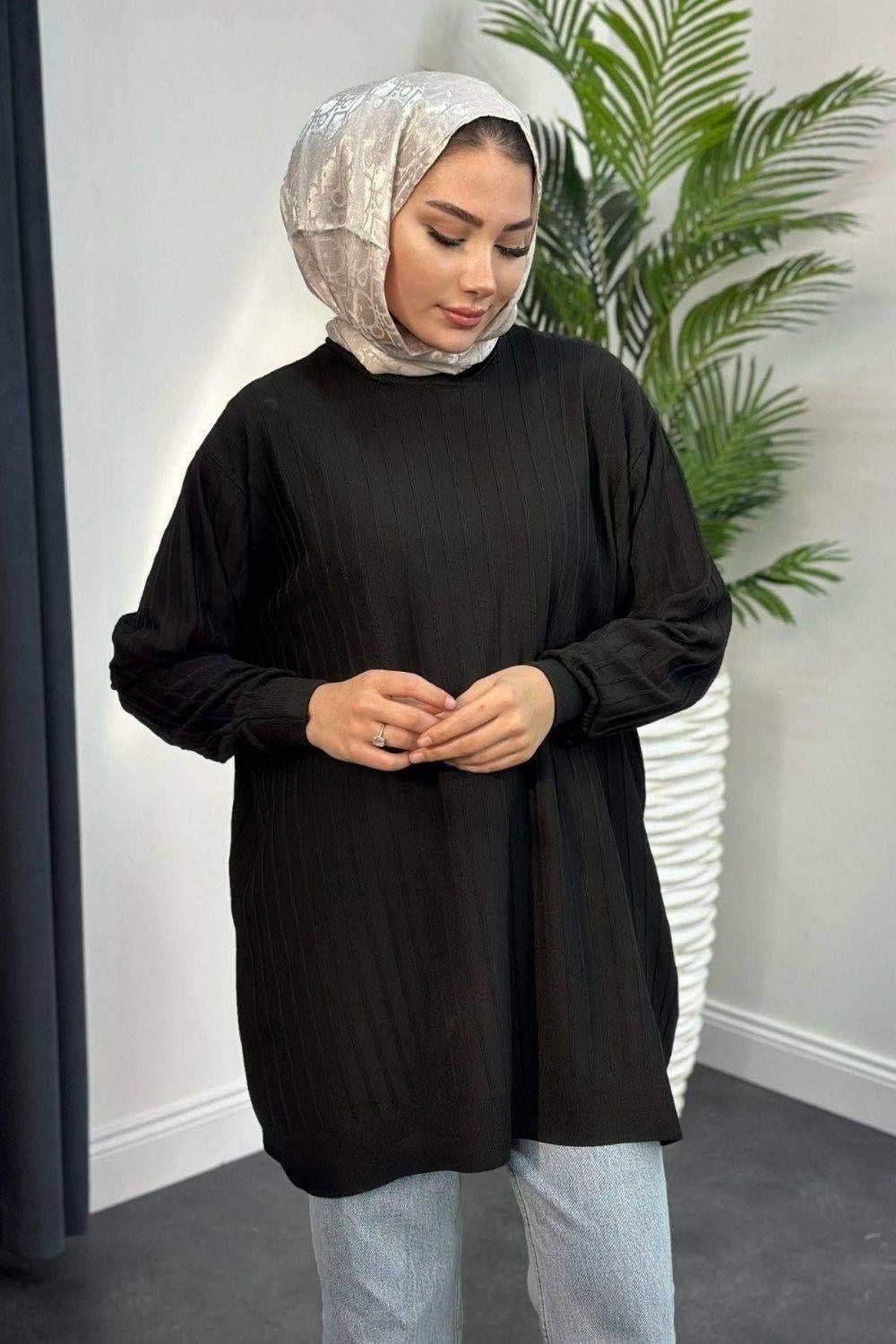 Fitilli İnce Tunik Siyah 2480 
