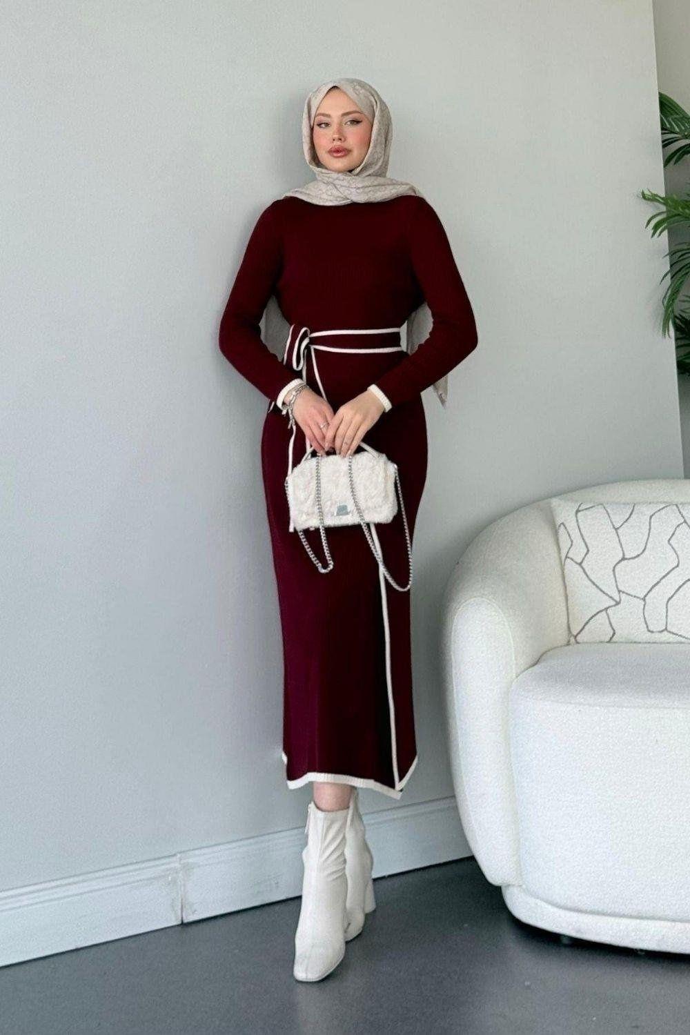 Valent  Bağlamalı  Triko Elbise Bordo 24890 
